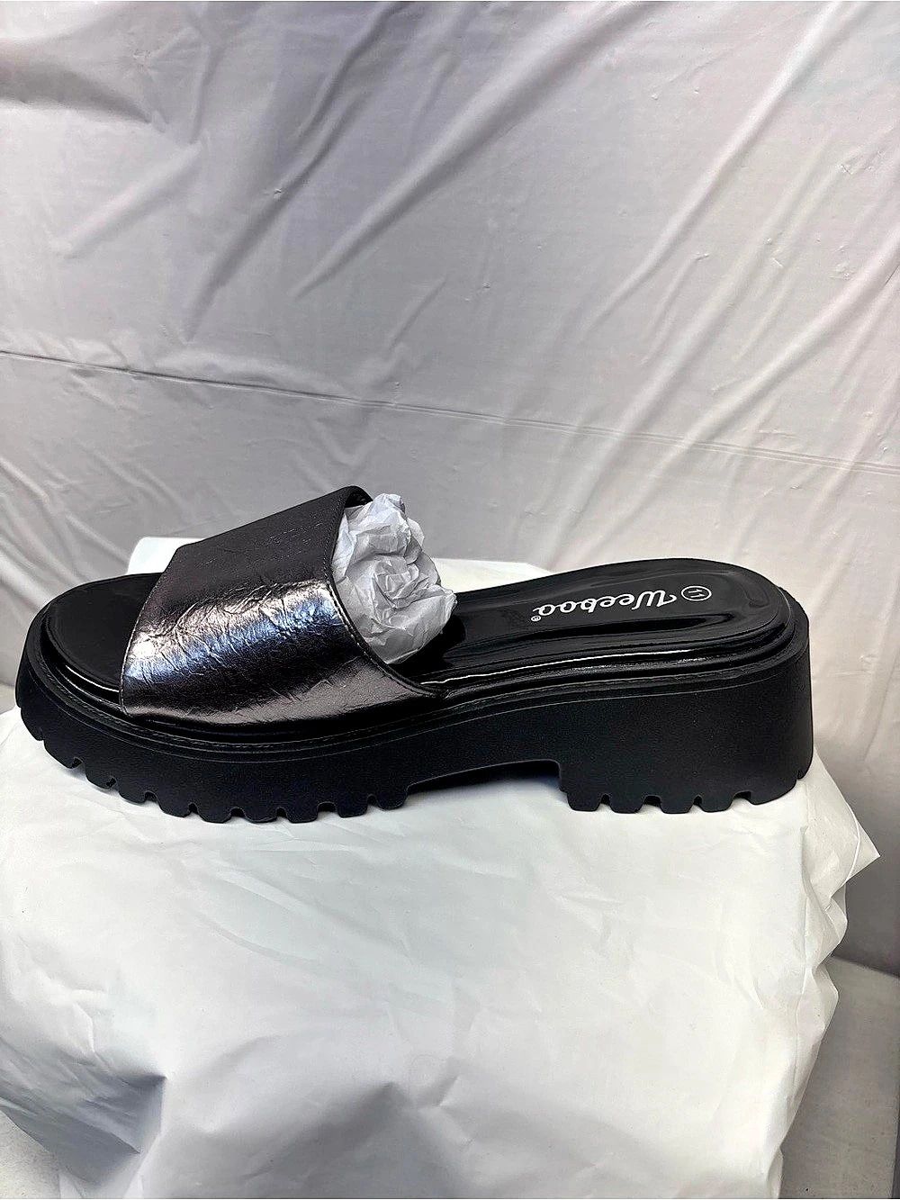 Weeboo HIGH-50 Platform Slide Sandals Black & Silver US 11